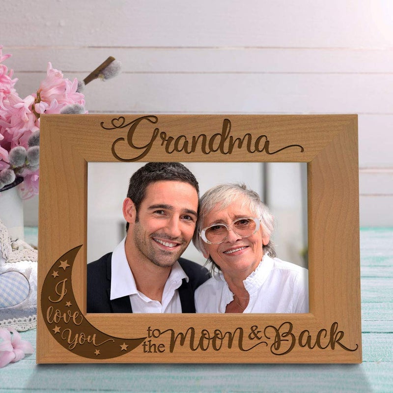 KATE POSH - Grandma I Love You to the Moon and Back Engraved Natural Wood Picture Frame, Mother's Day Gifts for Grandma, Birthday Gifts for Grandmother, Best Grandma Ever (5x7-Horizontal) - Image 5